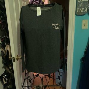 Gray Long Sleeve Shirt with Embroidered Text